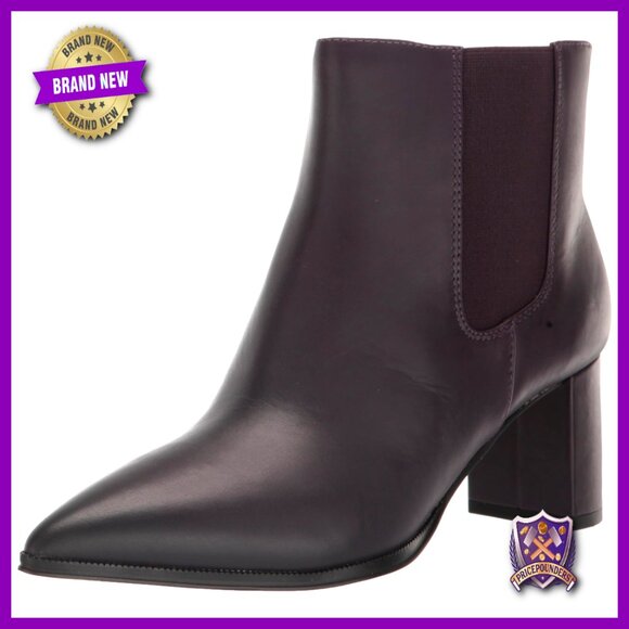 Leather Pointed Toe Ankle Booties with Side Zip 2.75 Inch Heel